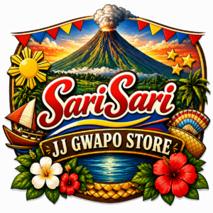 logo sari sari JJ Gwapo store loon op zand